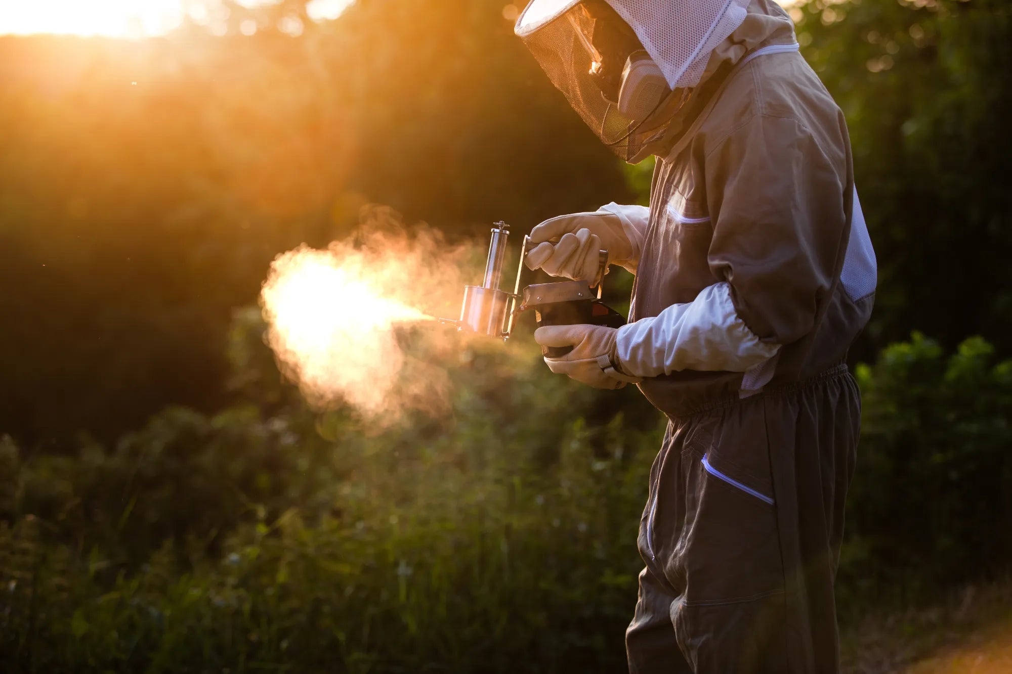 Beekeeper using the InstantVap® Compact cordless oxalic acid vaporiser for varroa treatment