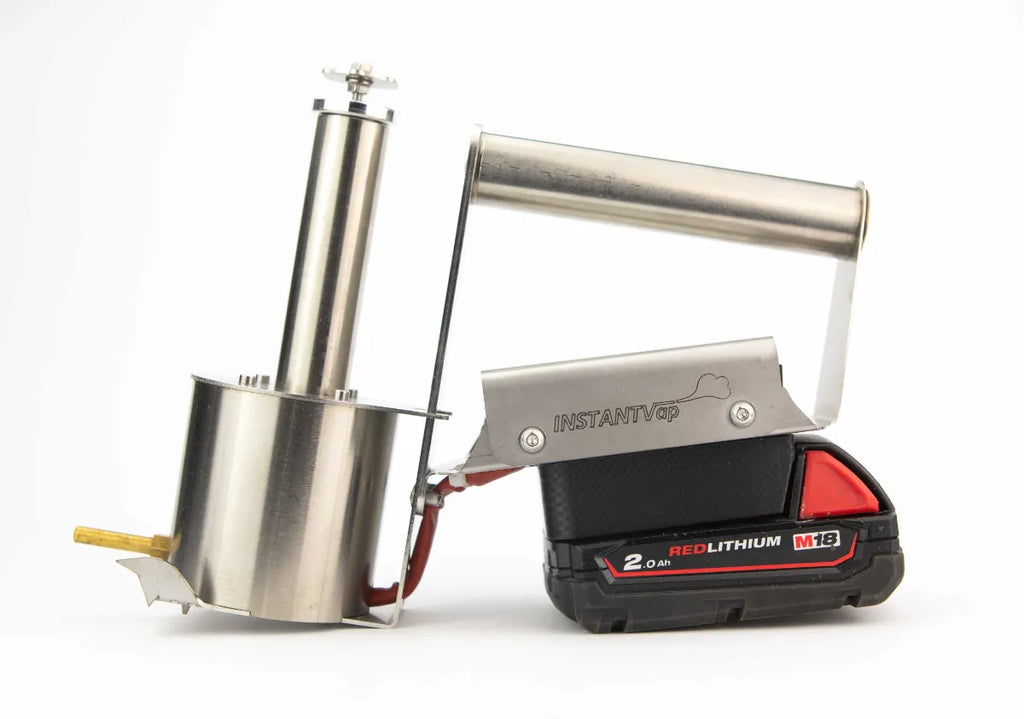 InstantVap® Compact 18V cordless oxalic acid vaporiser with tool battery attached for hive treatment