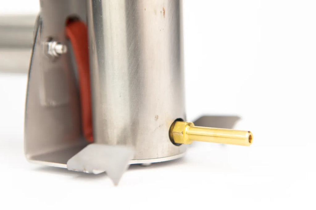 Close up of InstantVap® Lite 18V oxalic acid vaporiser brass spout for beehive varroa treatment