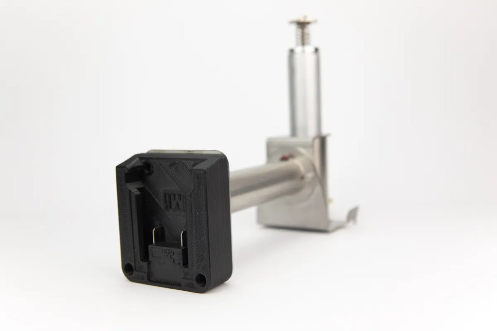 InstantVap® Lite 18V vaporiser rear view showing cordless battery socket and stainless steel body