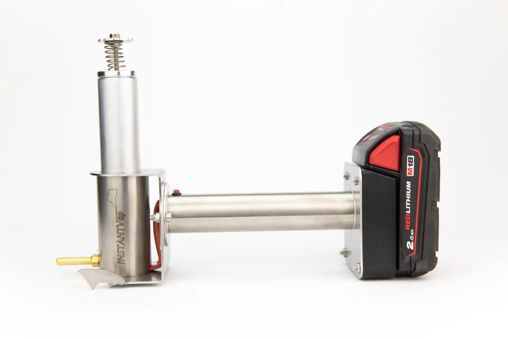 InstantVap® Lite 18V cordless oxalic acid vaporiser side view with tool battery attached