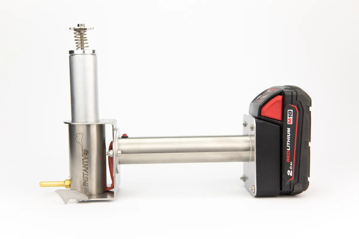 InstantVap® Lite 18V cordless oxalic acid vaporiser side view with tool battery attached