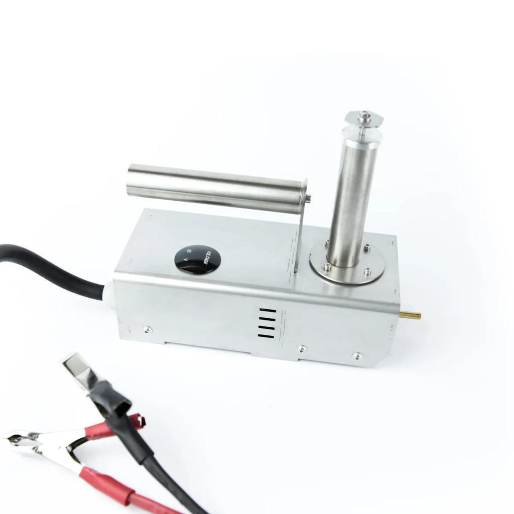 Close up of InstantVap® Original 12V temperature display, power switch and cable connection