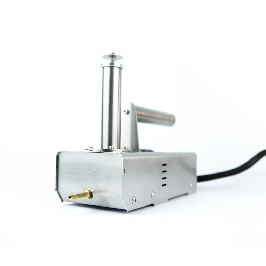 InstantVap® Original 12V vaporiser side angle showing brass spout and power cable