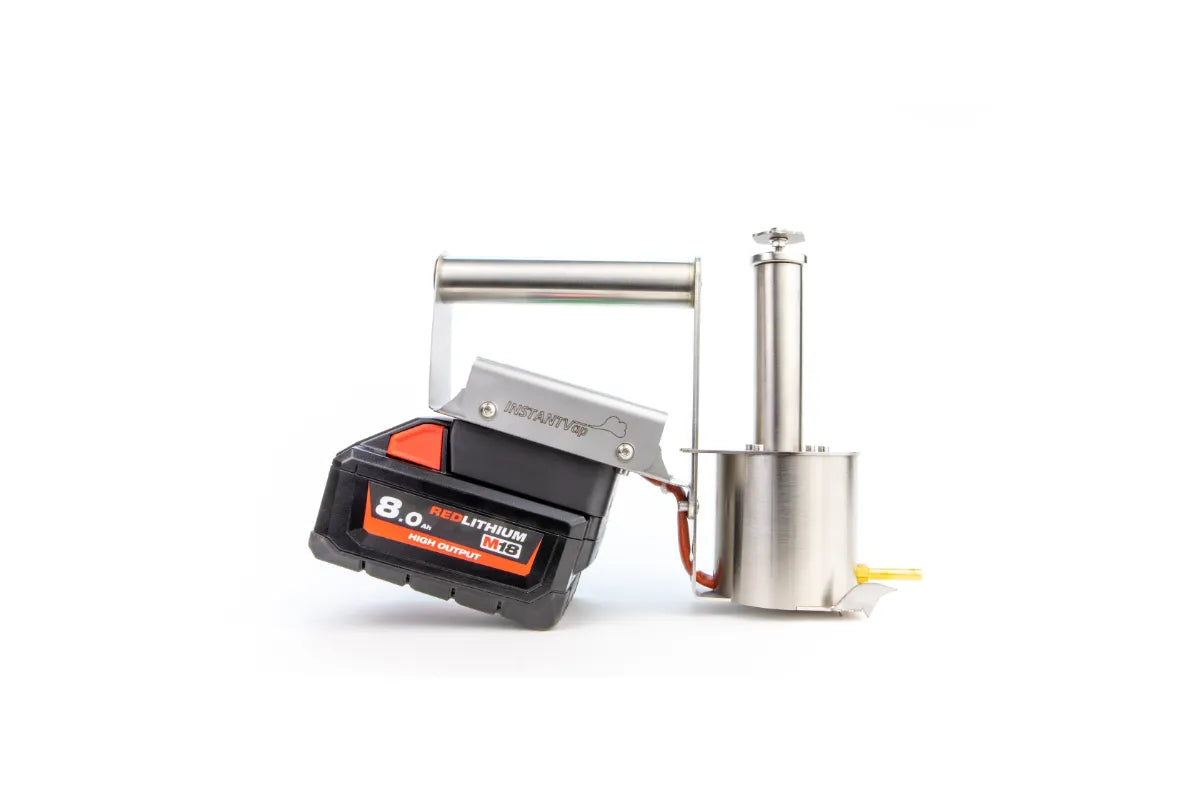 InstantVap® Turbo 18V vaporiser shown with Milwaukee battery for cordless hive treatment